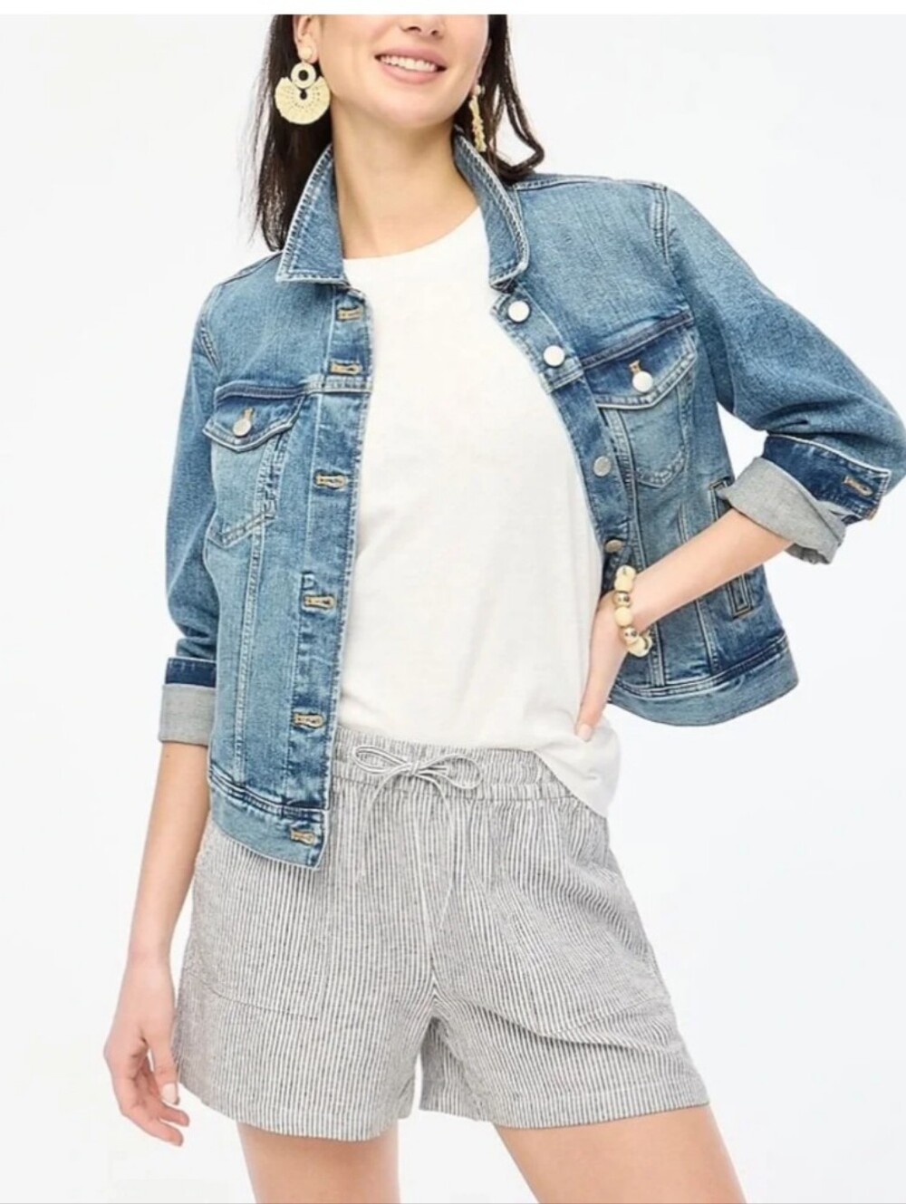 J. CREW Linen Shorts Pull-On M Striped #AX924